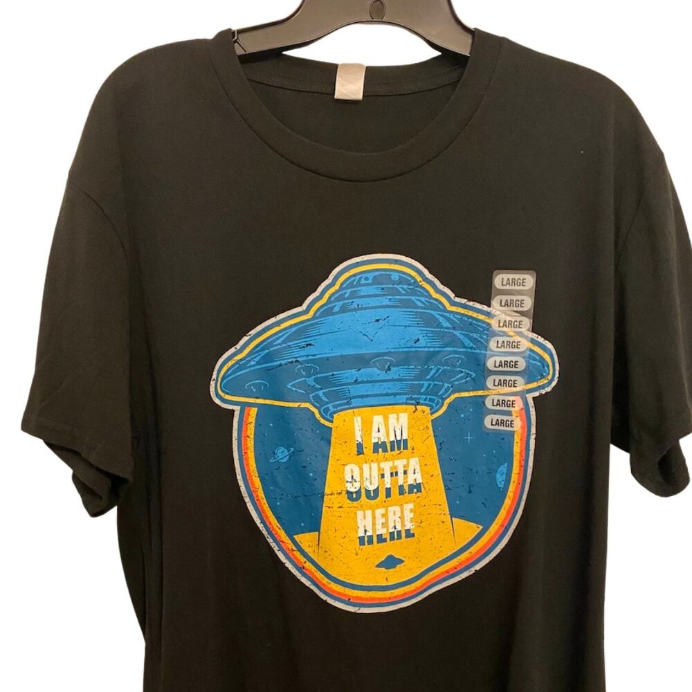 I am Outta Here, Alien Abduction Single Stitch Graphic T-Shirt Large